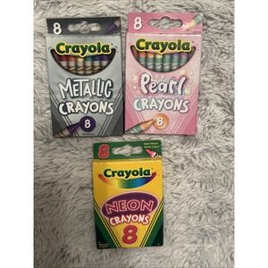 Lot Of 3 Crayola Crayons 8 Count Each Non toxic Made In USA Metallic Neon Pearl